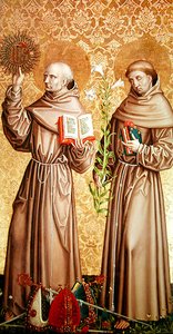 Sv. Bernardino ze Sieny a sv. Antonín Paduánský, pravý panel z retabula na hlavním oltáři, 1480